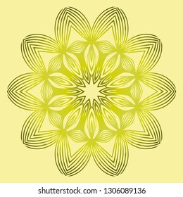 Mandala Style Vector Shapes. Decorative Cicle Ornament. Floral Design. Yellow green olive color