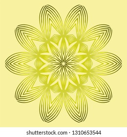 Mandala Style Vector Shapes. Decorative Cicle Ornament. Floral Design. Yellow green olive color