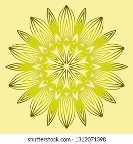 Mandala Style Vector Shapes. Decorative Cicle Ornament. Floral Design. Yellow green olive color