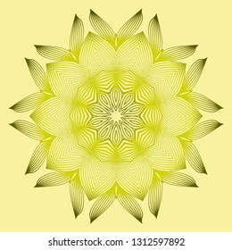 Mandala Style Vector Shapes. Decorative Cicle Ornament. Floral Design. Yellow green olive color