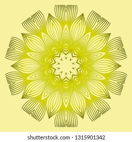 Mandala Style Vector Shapes. Decorative Cicle Ornament. Floral Design. Yellow green olive color