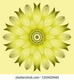 Mandala Style Vector Shapes. Decorative Cicle Ornament. Floral Design. Yellow green olive color