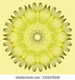 Mandala Style Vector Shapes. Decorative Cicle Ornament. Floral Design. Yellow green olive color