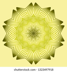 Mandala Style Vector Shapes. Decorative Cicle Ornament. Floral Design. Yellow green olive color