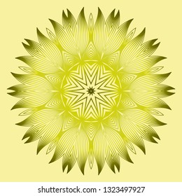 Mandala Style Vector Shapes. Decorative Cicle Ornament. Floral Design. Yellow green olive color