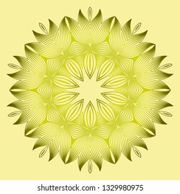 Mandala Style Vector Shapes. Decorative Cicle Ornament. Floral Design. Yellow green olive color
