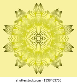 Mandala Style Vector Shapes. Decorative Cicle Ornament. Floral Design. Yellow green olive color