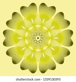 Mandala Style Vector Shapes. Decorative Cicle Ornament. Floral Design. Yellow green olive color
