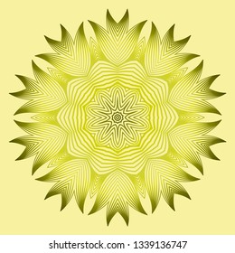 Mandala Style Vector Shapes. Decorative Cicle Ornament. Floral Design. Yellow green olive color