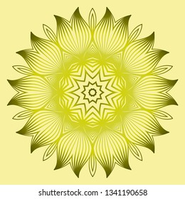 Mandala Style Vector Shapes. Decorative Cicle Ornament. Floral Design. Yellow green olive color