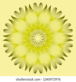 Mandala Style Vector Shapes. Decorative Cicle Ornament. Floral Design. Yellow green olive color