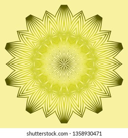 Mandala Style Vector Shapes. Decorative Cicle Ornament. Floral Design. Yellow green olive color