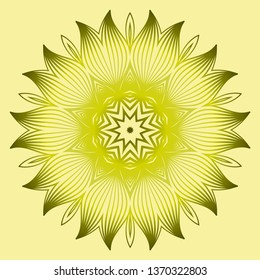 Mandala Style Vector Shapes. Decorative Cicle Ornament. Floral Design. Yellow green olive color