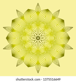 Mandala Style Vector Shapes. Decorative Cicle Ornament. Floral Design. Yellow green olive color