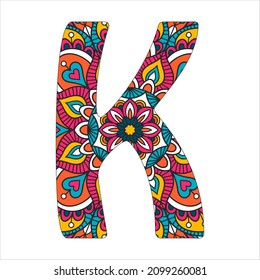 Mandala stylized alphabet, color letters K