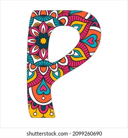 Mandala stylized alphabet, color letters P