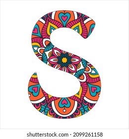 Mandala stylized alphabet, color letters S