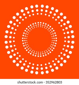 Mandala sun. Bright white circle on an orange background. A circular ornament, hand drawn, vector.