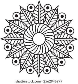 mandala with swirling vines and leaves on a white background