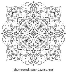 Mandala with swirls, outline vector illustration