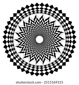 Símbolo de mandala Hinduismo Geometría sagrada Budismo, marco geométrico, marco, monocromo. sobre fondo blanco. Ilustración vectorial.