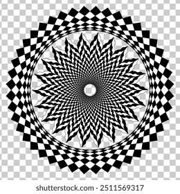 Símbolo de mandala Hinduismo Geometría sagrada Budismo, marco geométrico, marco, monocromo. sobre fondo transparente. Ilustración vectorial.