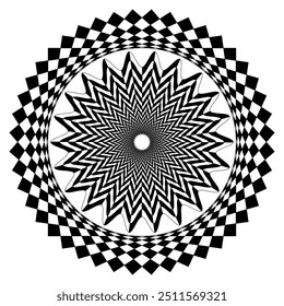 Símbolo de mandala Hinduismo Geometría sagrada Budismo, marco geométrico, marco, monocromo. sobre fondo blanco. Ilustración vectorial.