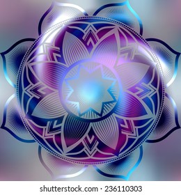 Mandala symbol with shine effect on blur spiral background