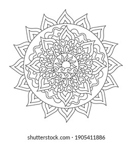 Mandala, a symbol of summer and the sea. Meditative drawing for coloring, hand-drawn vector illustration for children and adults