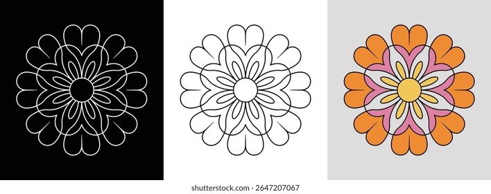 Mandala with symmetrical marigold petals and dynamic geometric accents for bold decor.
