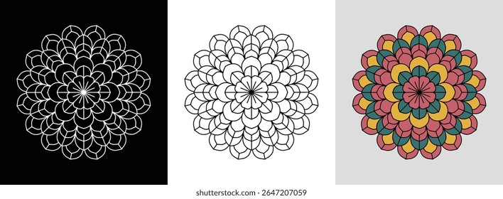 Mandala with symmetrical rose petals and vibrant color accents for striking floral decor.