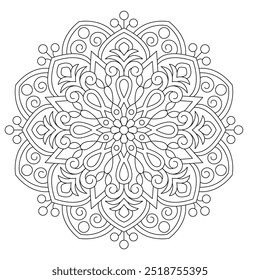 Mandala, tatuagem, design intrincado e elemento de decoração, para colorir páginas do livro, design vetorial, tatuagem, arte de parede, arte mandala simples, Design para um papel de parede Pintura camisa e azulejo Adesivo,