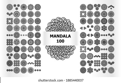 Mandala tattoo ornamental ethnic pack collection set. Floral art design vector.