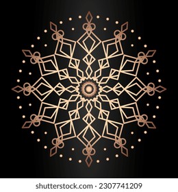 Estilo de línea dorada de plantilla de Mandala aislado en fondo negro
