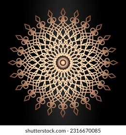 Estilo de línea dorada de plantilla de Mandala aislado en fondo negro