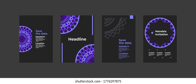 A mandala template with a touch modern purple color ornaments looks modern and trendy, suitable for invitations and so on
