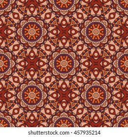 Mandala texture in bright colors. Abstract vector background. Seamless pattern on indian style.