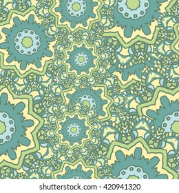 Mandala texture in bright colors. Seamless pattern on indian style. Abstract vector background