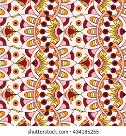 Mandala texture in bright colors. Seamless pattern on indian style. Abstract vector background
