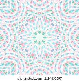 Mandala tile floral geometric vector seamless pattern oriental design. Kaleidoscope flower motif. Royal fabric rapport. Persian traditional background. Graphic lines colorful shape.