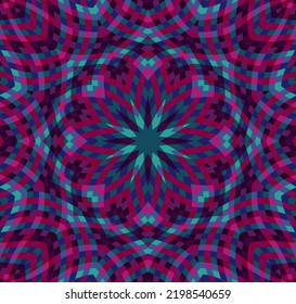 Vector geométrico floral de mosaico de Mandala diseño árabe sin fisuras. Motif floral de Kaleidoscope. Relación real de tela. Fondo azulejo portugal. Ornamento folk elegante, orgánico.