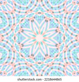Vector geométrico floral de mosaico Mandala diseño oriental sin fisuras. Motif floral de Kaleidoscope. Relación real de tela. Origen otomano tradicional. Impresión textil victoriana.