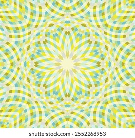 Mandala telha floral vetor geométrico sem emenda padrão árabe. Motivo de flor psicodélica. Relação de tecido boêmio. Fundo tradicional do tapete islâmico. Ornamento de papel de parede tribal.