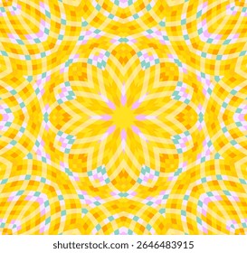 Mandala telha floral vetor geométrico padrão sem costura design oriental. Motivo de flor psicodélica. Relação de tecido real. História do folclore indiano. Ornamento de papel de parede tribal.