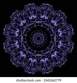 Mandala tracery floral design. Vector illustation. Purple color. Handmade texture.