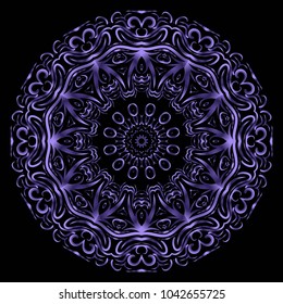 Mandala tracery floral design. Vector illustation. Purple color. Handmade texture.