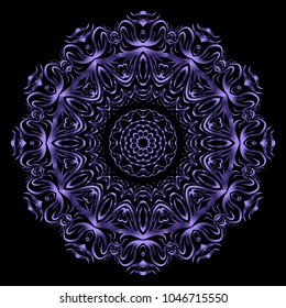 Mandala tracery floral design. Vector illustation. Purple color. Handmade texture.