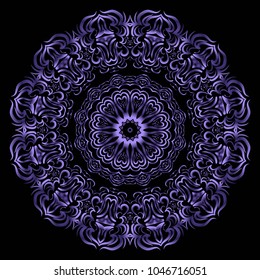 Mandala tracery floral design. Vector illustation. Purple color. Handmade texture.