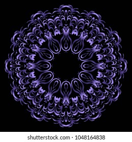 Mandala tracery floral design. Vector illustation. Purple color. Handmade texture.