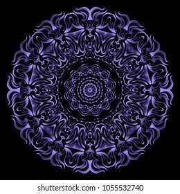 Mandala tracery floral design. Vector illustation. Purple color. Handmade texture.